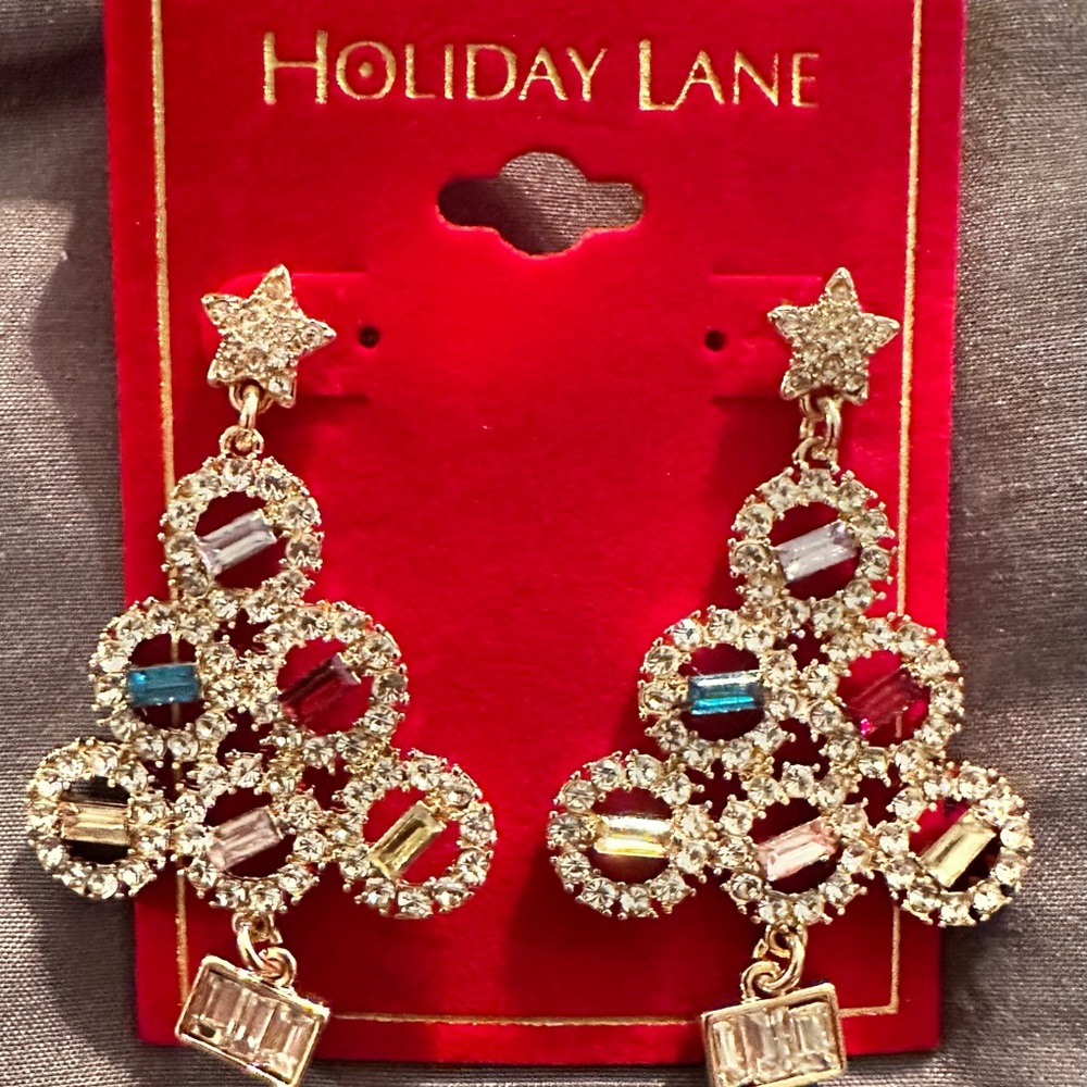 NWT Holiday Lane Gold-Tone Crystal & Multicolor Stone Statement earrings